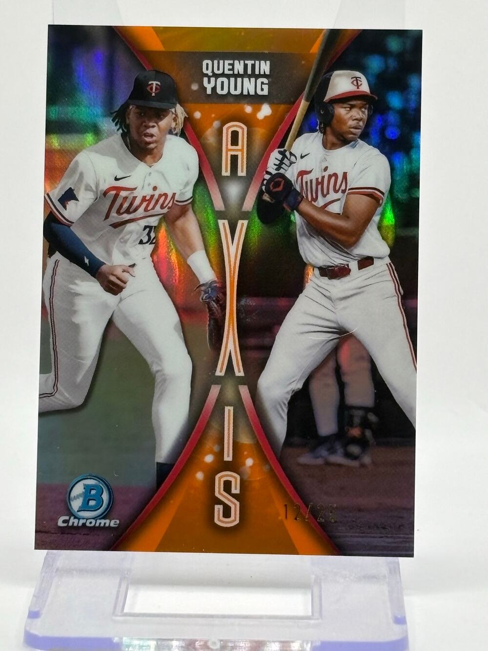 2025 Bowman Draft Quentin Young Axis Chrome Orange Refractor 12/25 SP Twins
